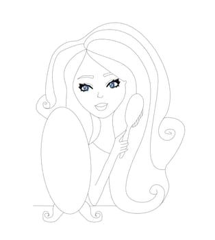 beautiful girl brushing her hair  - doodle illustration