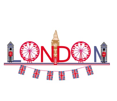 decorative text with icons of London