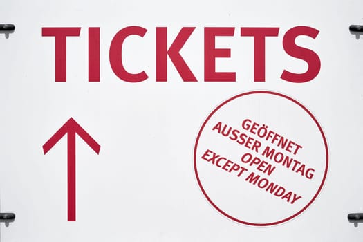 Sign with direction arrow to ticket sales from Charlottenburg Palace in Berlin