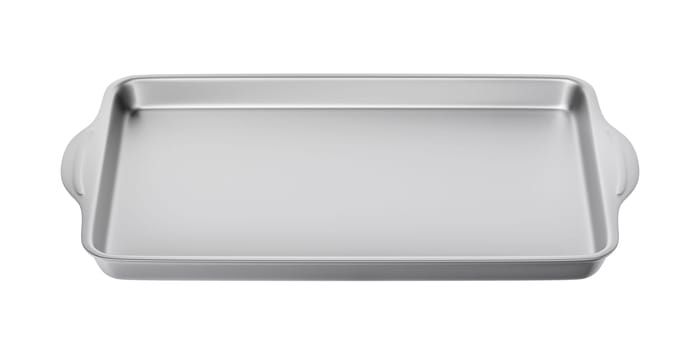 Stainless steel baking pan isolated on white background
