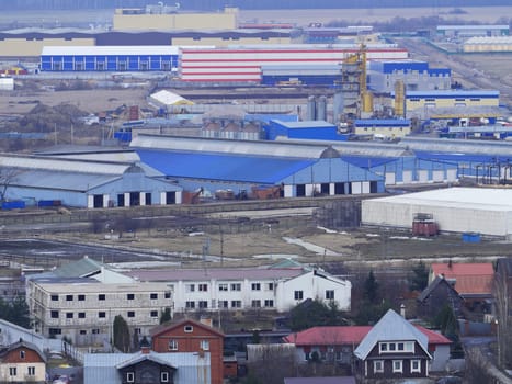 St. Petersburg, Russia, March 12, 2021 The Dairy farm russian countryside, cowsheds livestock farm top view