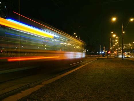 night tram motion blur Light Trails