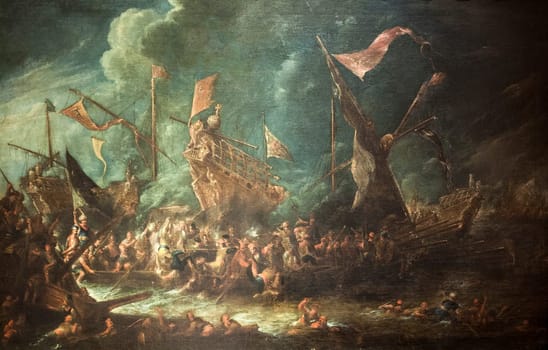 Naval combat between Christians and Turks. Painted by Cornelis de Wael in 1610. Museo Naval, Madrid