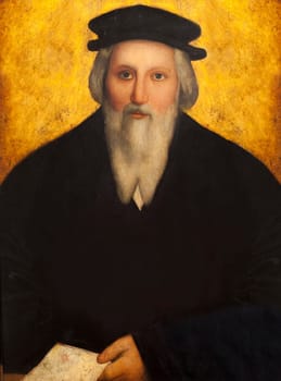 Sebastian Cabot or Sebastiano Caboto. Italian explorer of the Rio de la Plata. Bust portrait painted from Julio Garcia Condoy engraving