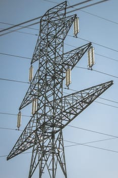 Close up of electricity power lines in Iasi, Romania