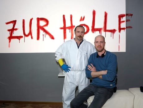 Bjarne Maedel with Arne Feldhusen (Director) . The Tatortreiniger
