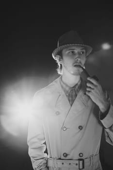 Black and white old-fashioned portrait of man with cigar