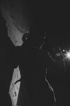 Black and white old-fashioned portrait of man with cigar