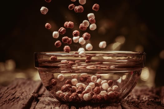 Delicious and healthy cereal in bowl with milk for breakfast