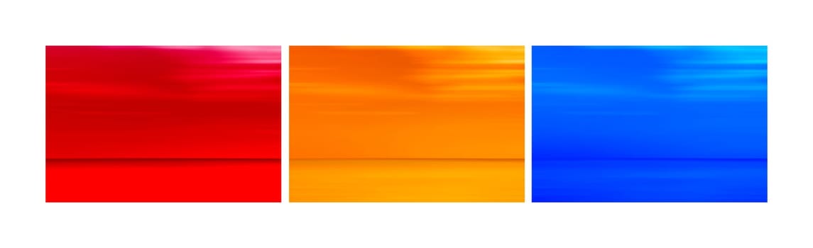 Collage of abstract blurred horizon background in the red, blue and yellow color