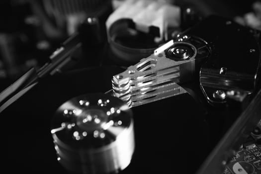 close up of hard disk with abstract reflection
