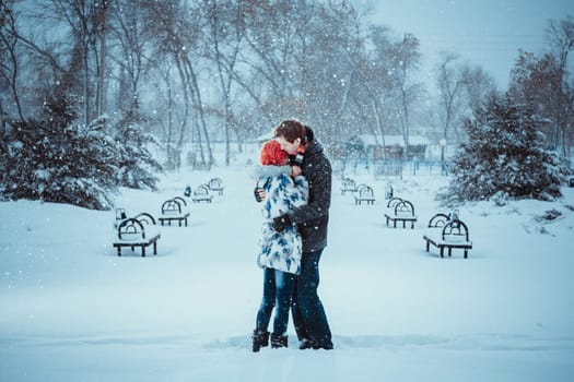 Happy Young Couple in Winter Park