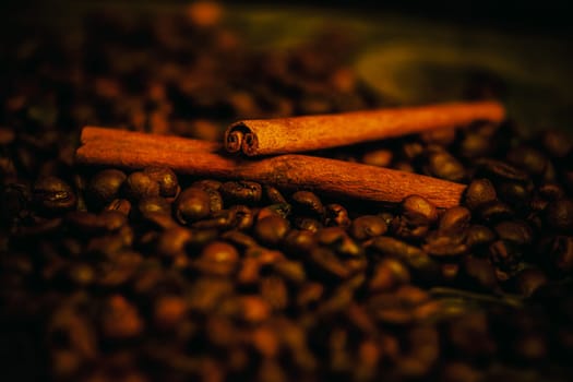 Coffee beans and cinnamon sticks