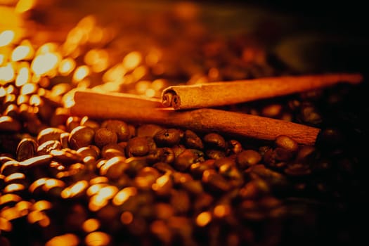 Coffee beans and cinnamon sticks