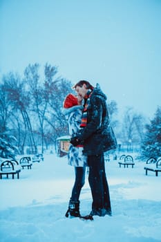 Happy Young Couple in Winter Park