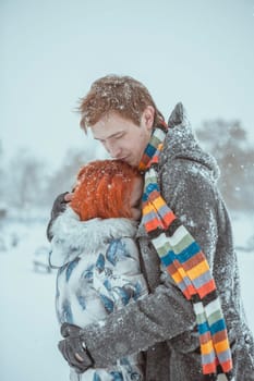 Happy Young Couple in Winter Park