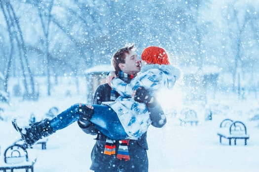 Happy Young Couple in Winter Park