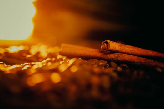 Coffee beans and cinnamon sticks