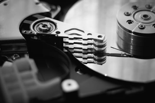 close up of hard disk with abstract reflection
