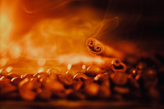Coffee beans and cinnamon sticks