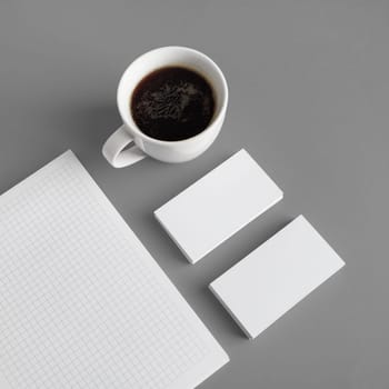 Blank corporate stationery template on gray paper background. Mockup for design presentations and portfolios.