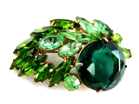 emerald diamond brooch isolated over white background