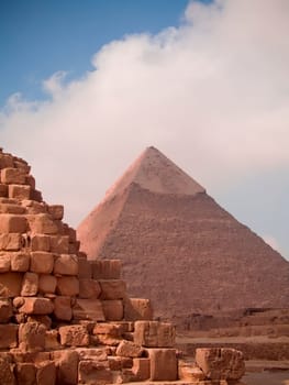 Famous place in Egypt. Pyramids and sphinx in Giza.