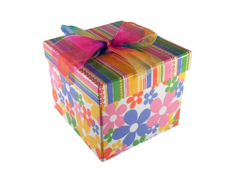 Isolated colorful present box with rainbow bow