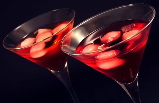 Two martini glasses with iced cocktails