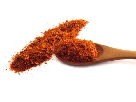 Spoon of paprika isolated over white