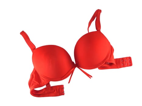 Isolated red bra over white background