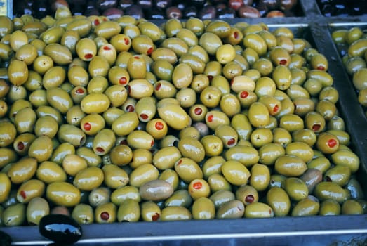Mediterranean green olives at the green market