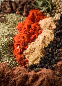 background of various colorful spices