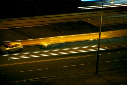 night road blurry traffic light trails, Long exposure