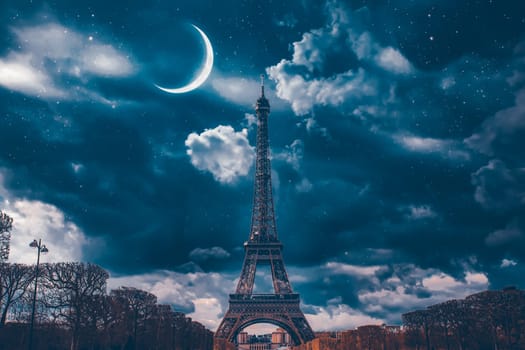 Romantic destination of Eiffel Tower at night, Paris, France
