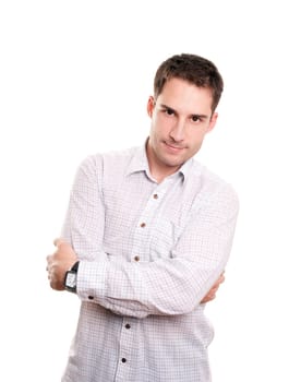 Young attractive businessman isolated over white