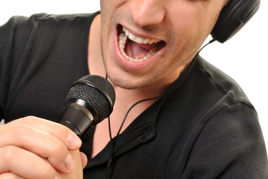 handsome man singing. closeup photo.