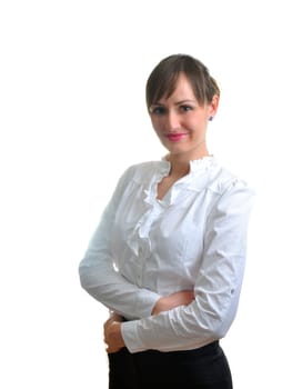 Beautiful young business woman isolated over white