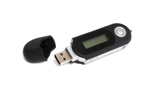 Black mp3 player isolated over white