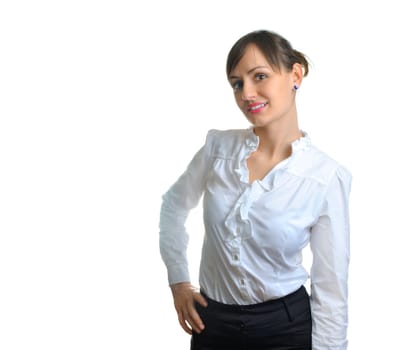 Beautiful young business woman isolated over white