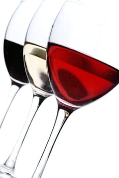 Three glass of wine over white background