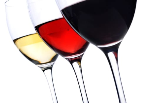 Three glass of wine over white background
