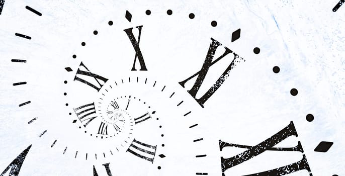 Droste effect background with infinite clock spiral. Abstract design for concepts related to time and deadline.