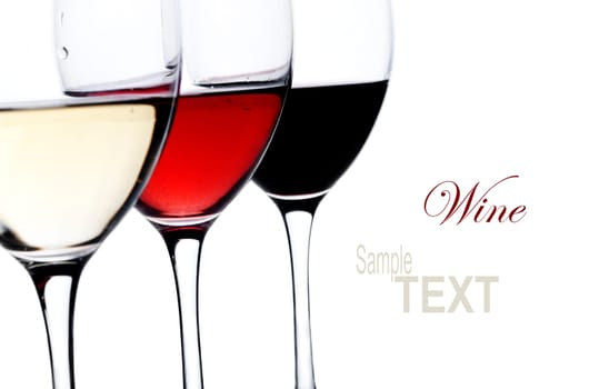 Three glass of wine over white background