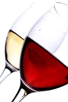Two glasses of red and white wine