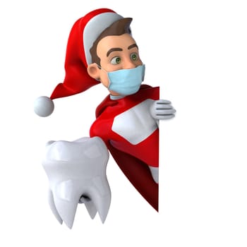 Fun 3D illustration of a cartoon Santa Claus with a mask