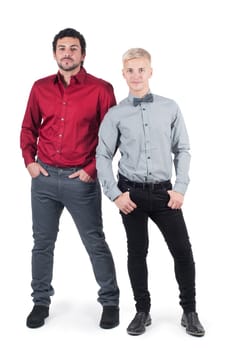 Two young men in shirts isolated on white.