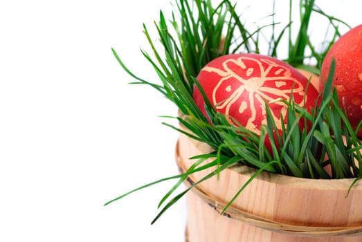 Red easter eggs isolated over white