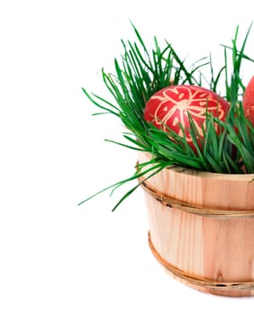 Red easter eggs isolated over white