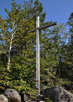 Summit cross on Wagensonnriegel in the Bavarian Forest